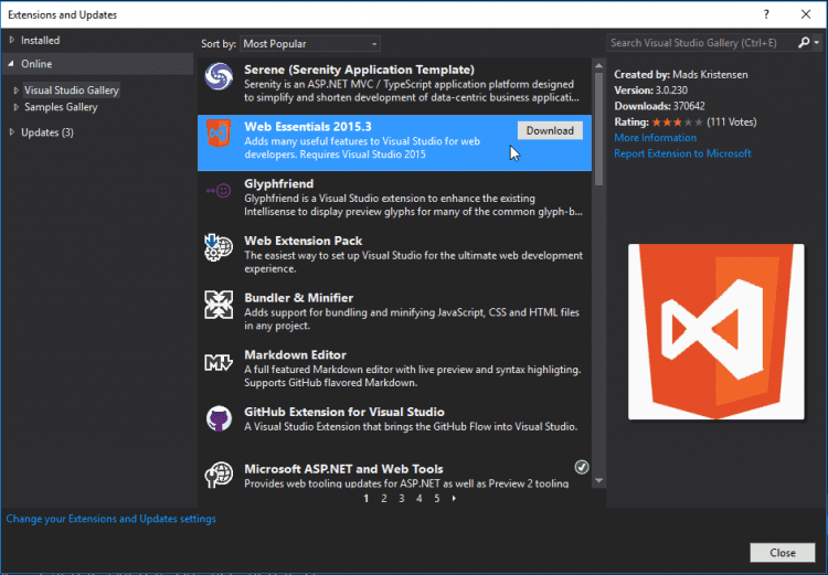 Extensions and Updates - Microsoft Visual Studio